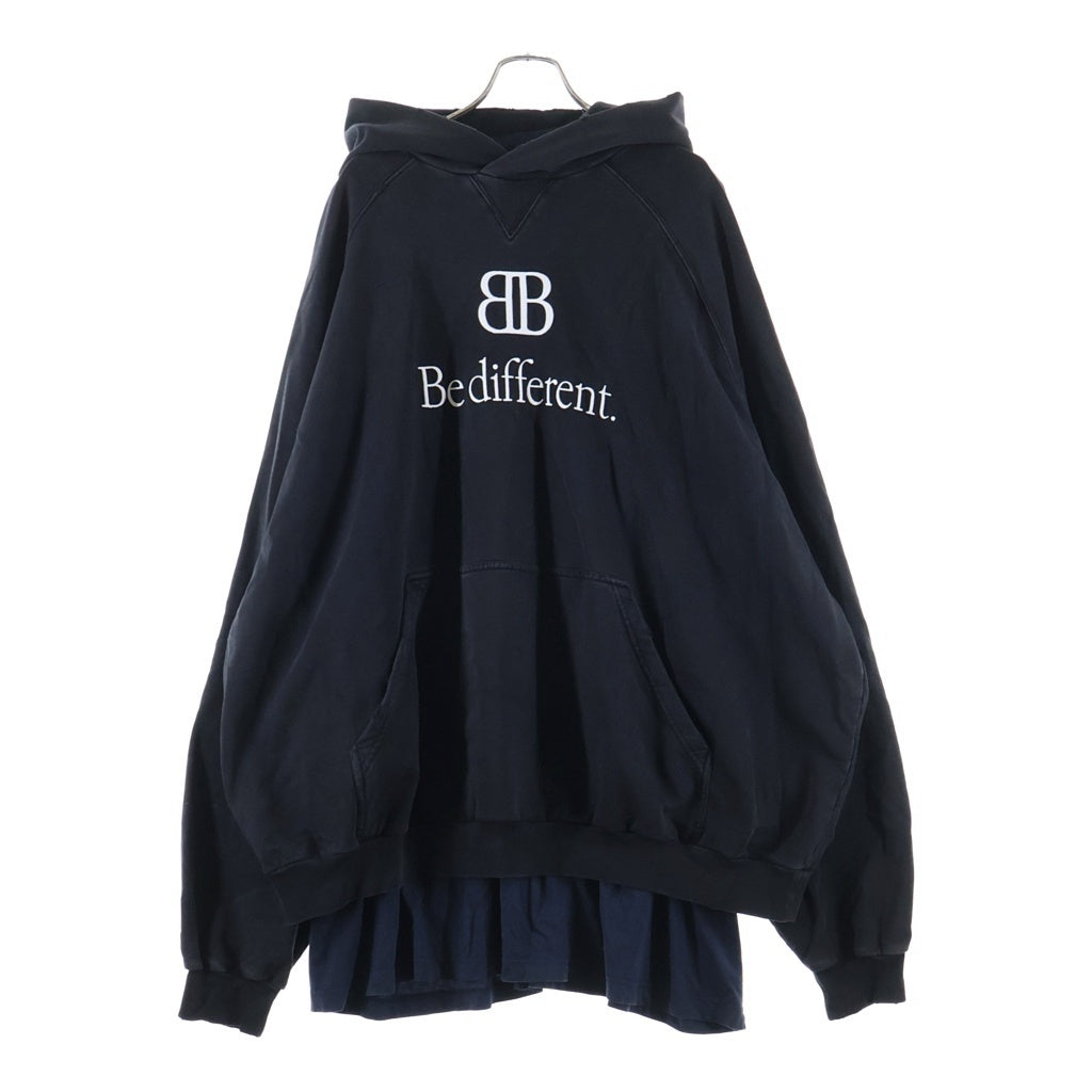 BALENCIAGA(バレンシアガ) BB Be different プリントレイヤードパーカー フーディ ブラック 720406 TNVV1