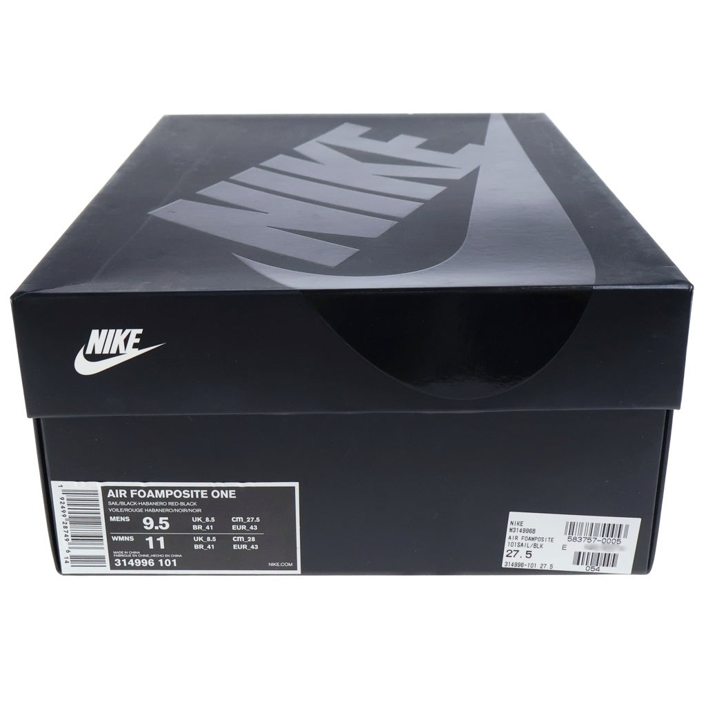 NIKE(ナイキ) AIR FOAMPOSITE ONE エアフォームポジット ワン セイル ブラック ハバネロレッド ハイカット スニーカー ブラック/ホワイト US9.5/27.5cm 314996‐101