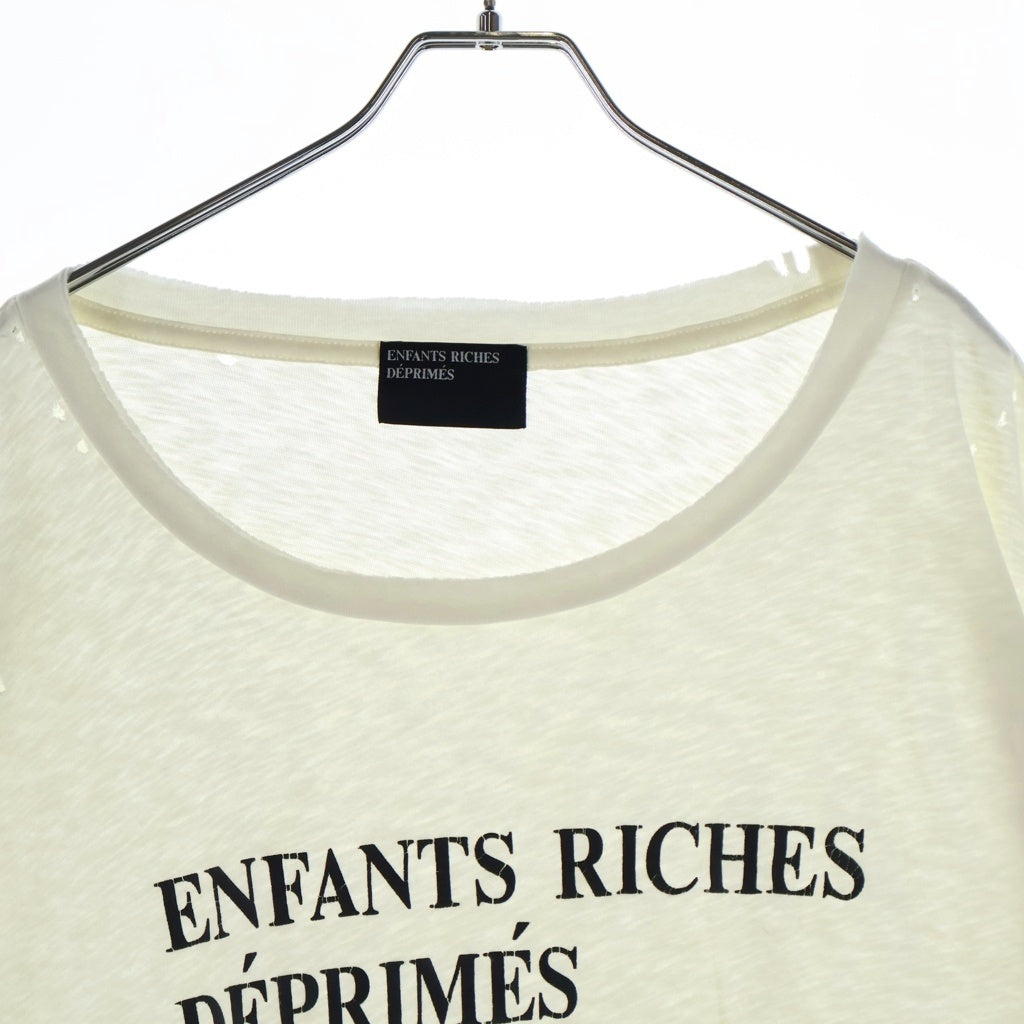 NO BRAND(ノーブランド) ENFANTS RICHES DEPRIMES アンファン リッシュ デプリメ ロゴ プリント ダメージ加工 半袖 Tシャツ カットソー アイボリー