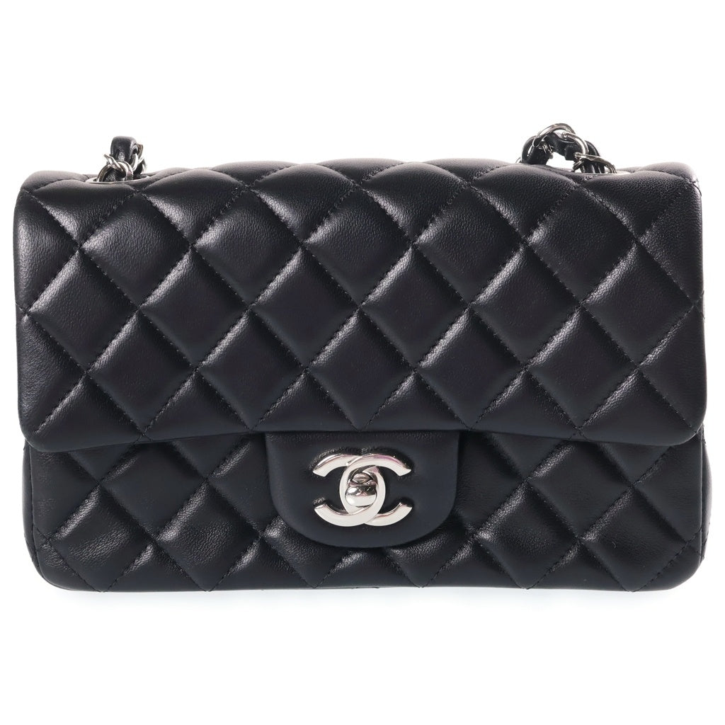 CHANEL(シャネル) ミニマトラッセ20 ラムスキン シングルフラップ シングルチェーンバッグ シルバー金具 ブラック レディース