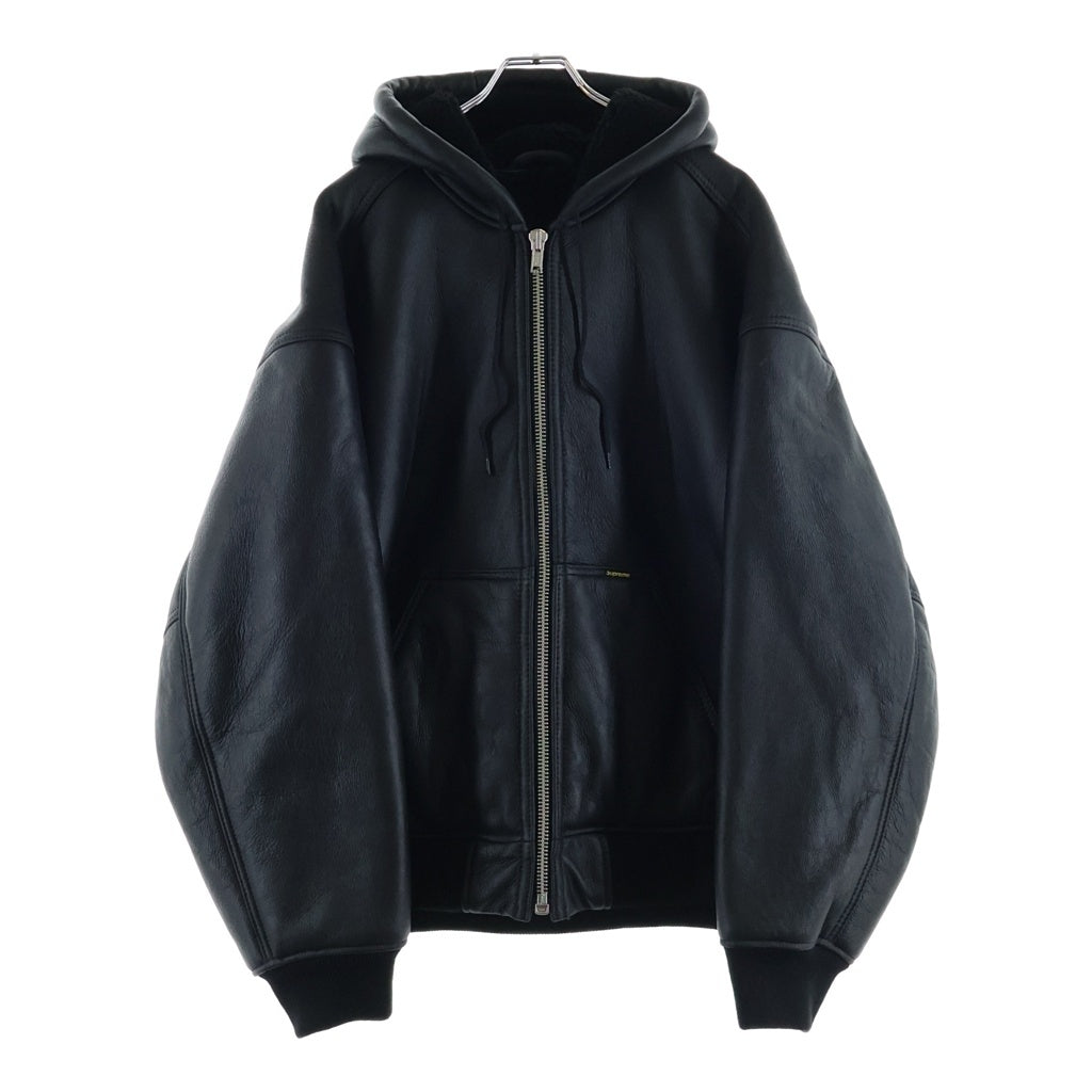 SUPREME(シュプリーム) 25AW ×Schott Shearling Hooded Work Jacket シープスキン レザージップアップ ジャケット ブラック