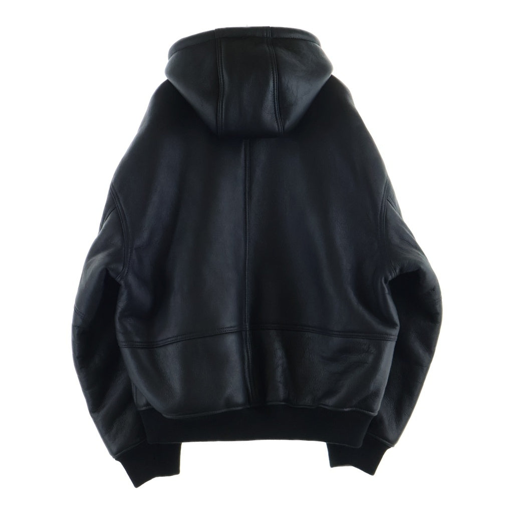 SUPREME(シュプリーム) 25AW ×Schott Shearling Hooded Work Jacket シープスキン レザージップアップ ジャケット ブラック