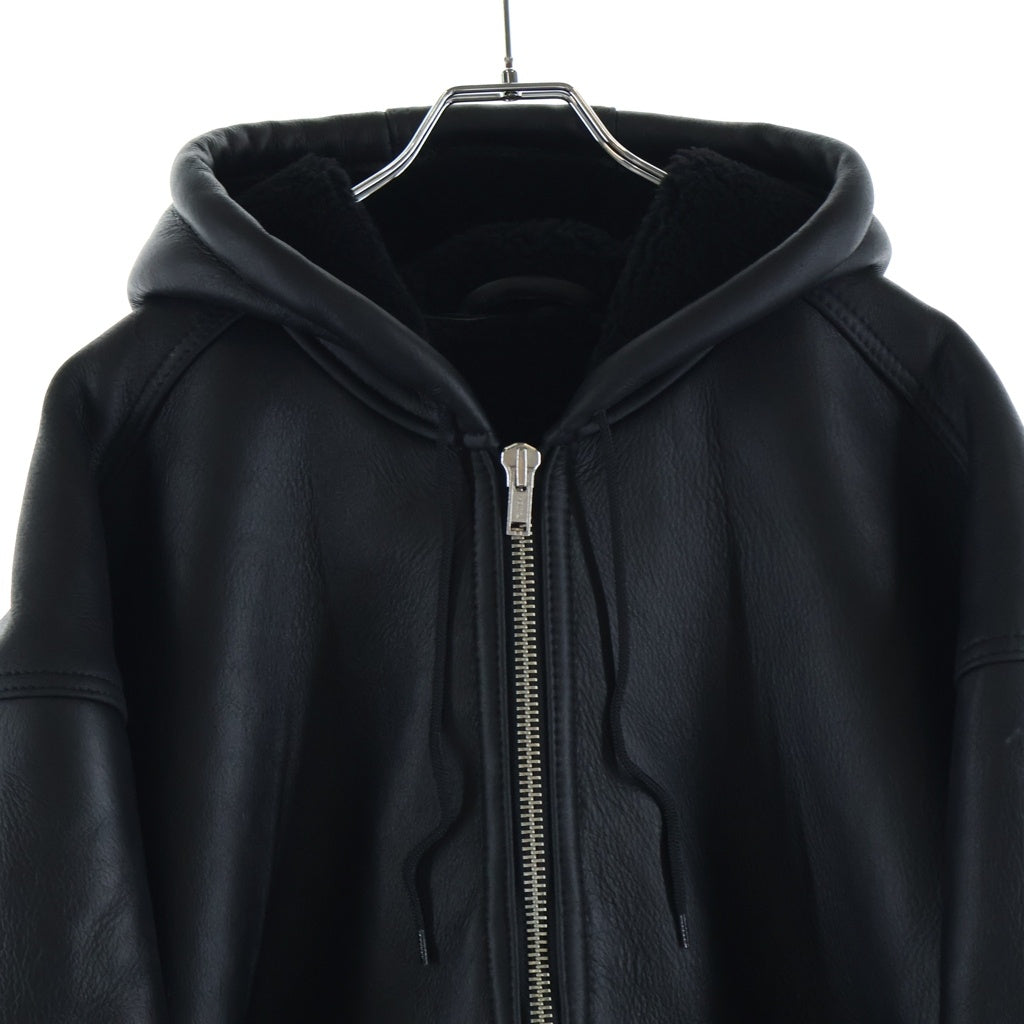 SUPREME(シュプリーム) 25AW ×Schott Shearling Hooded Work Jacket シープスキン レザージップアップ ジャケット ブラック