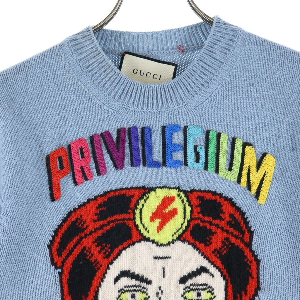 GUCCI(グッチ) Sergio Mora PRIVILEGIUM フロント刺繍 ウールセーター ブルー 519442