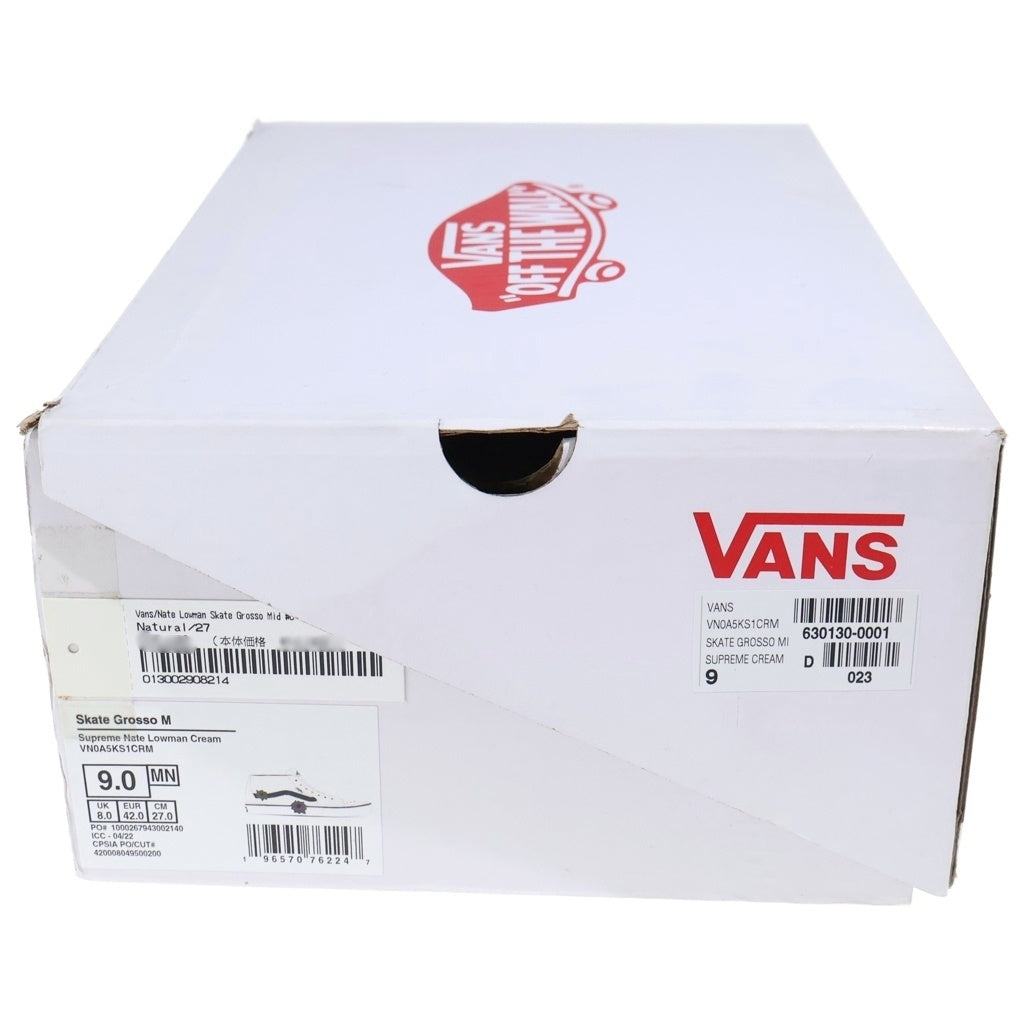 VANS(ヴァンズ) 25SS ×Supreme×Nate Lowman Grosso Mid ×シュプリーム×ネイトロウマン グロッソ ミッド ミドルカットスニーカー ホワイト VN0A5KS1CRM