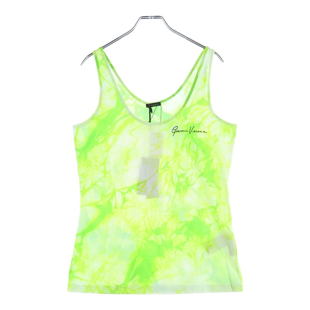 VERSACE(ヴェルサーチ) 20SS タイダイ サイン ロゴ プリント ノースリーブ Tシャツ グリーン レディース
