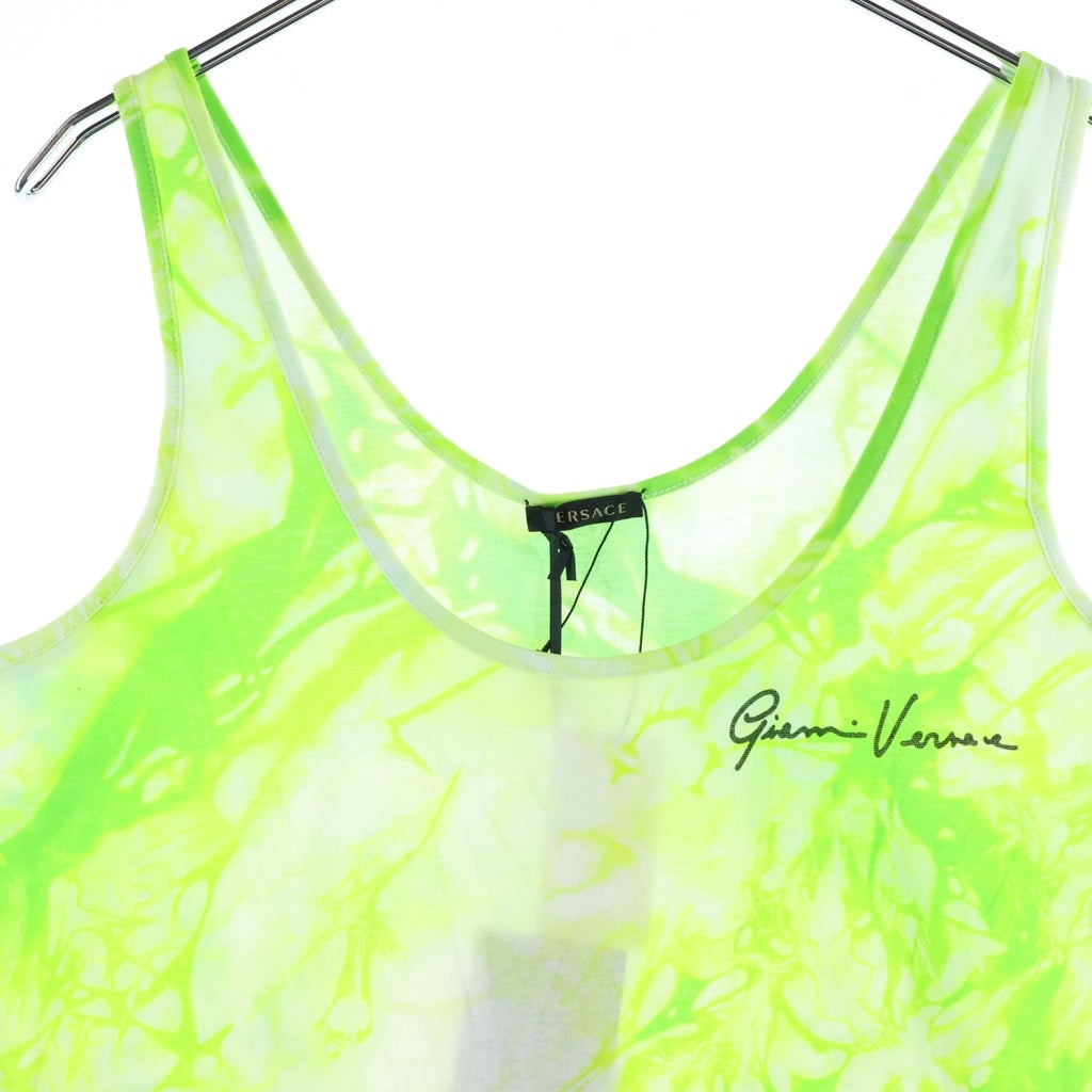 VERSACE(ヴェルサーチ) 20SS タイダイ サイン ロゴ プリント ノースリーブ Tシャツ グリーン レディース