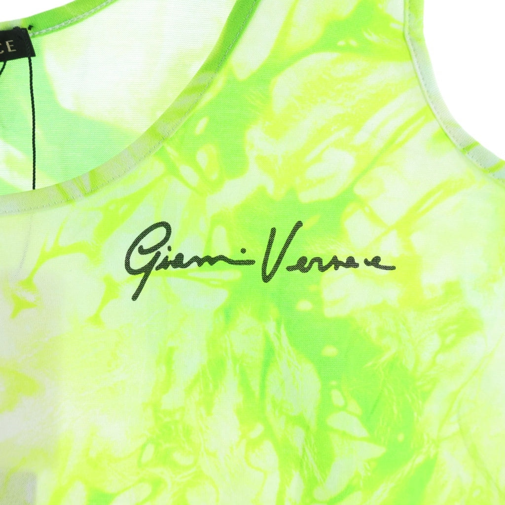 VERSACE(ヴェルサーチ) 20SS タイダイ サイン ロゴ プリント ノースリーブ Tシャツ グリーン レディース