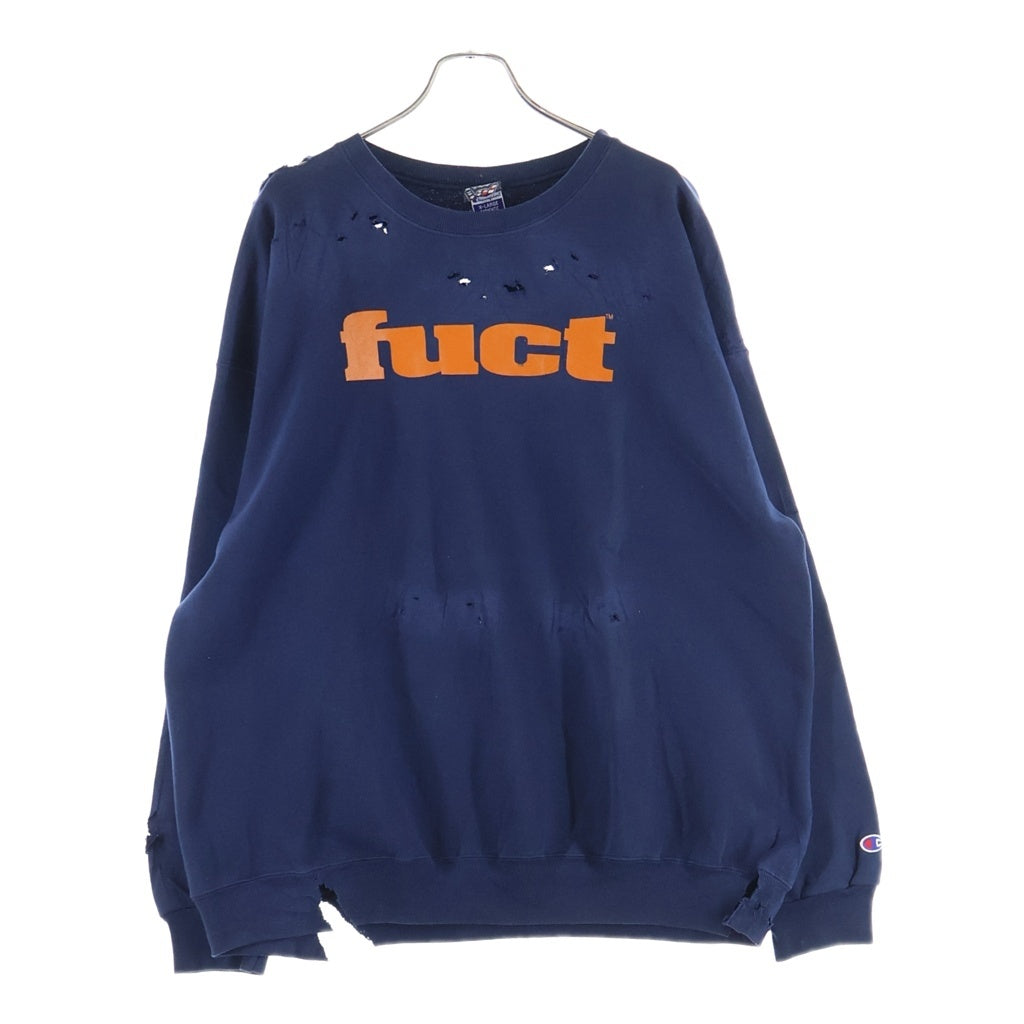 FUCT(ファクト) ×Chmpion ロゴ プリント クルーネック スウェット シャツ ネイビー