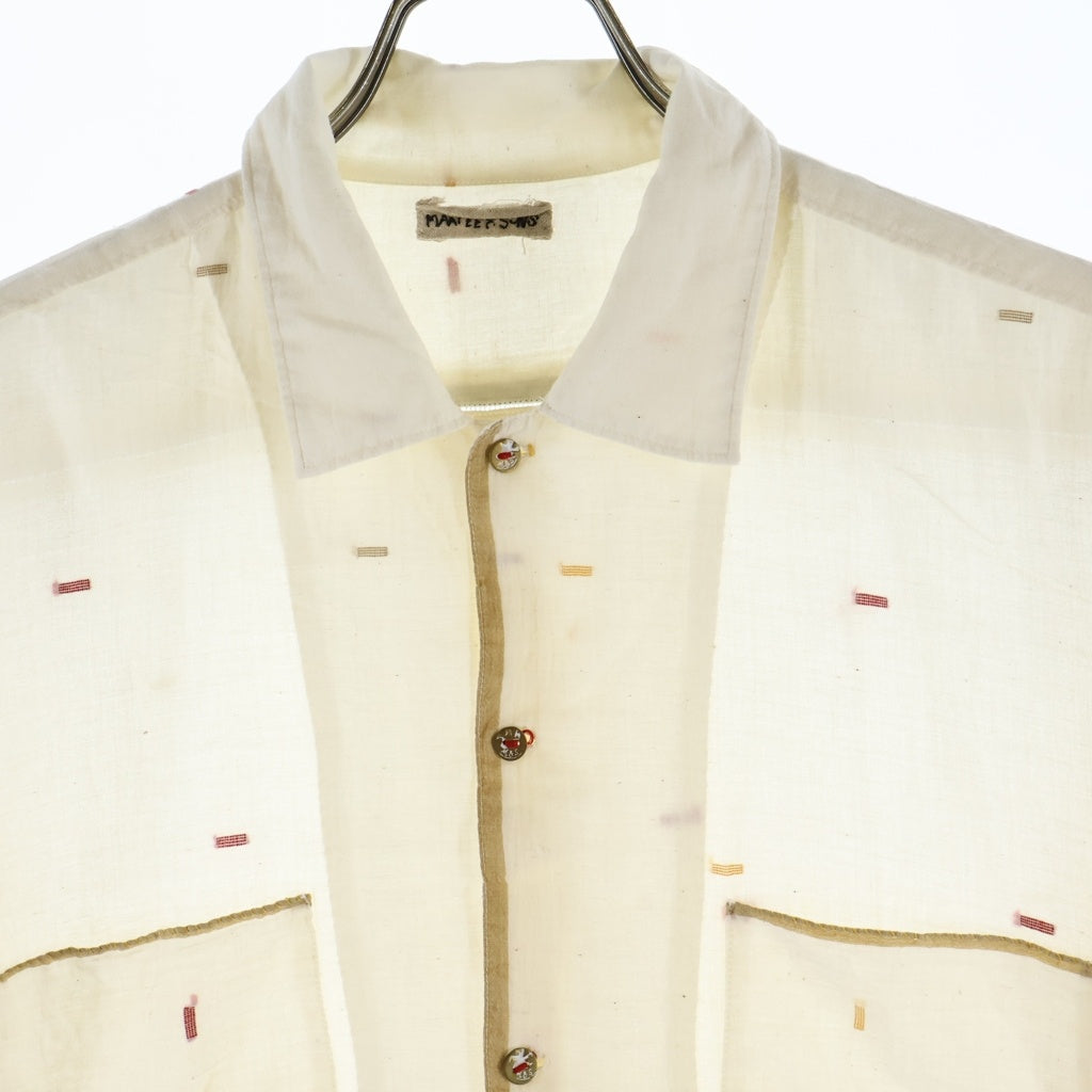 NO BRAND(ノーブランド) MAATEE&SONS OP JAMDANI ステッチ デザイン オープン カラー シャツ アイボリー MT5103-0611
