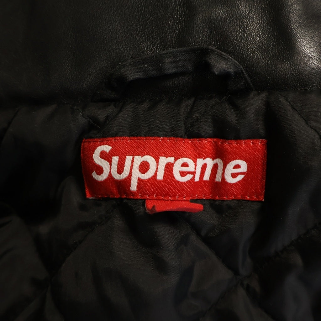 SUPREME(シュプリーム) 25SS Leather Collar Utility Jacket 襟 レザー 切り替え ロゴ エンブロイド ジップ アップ ジャケット ブラック