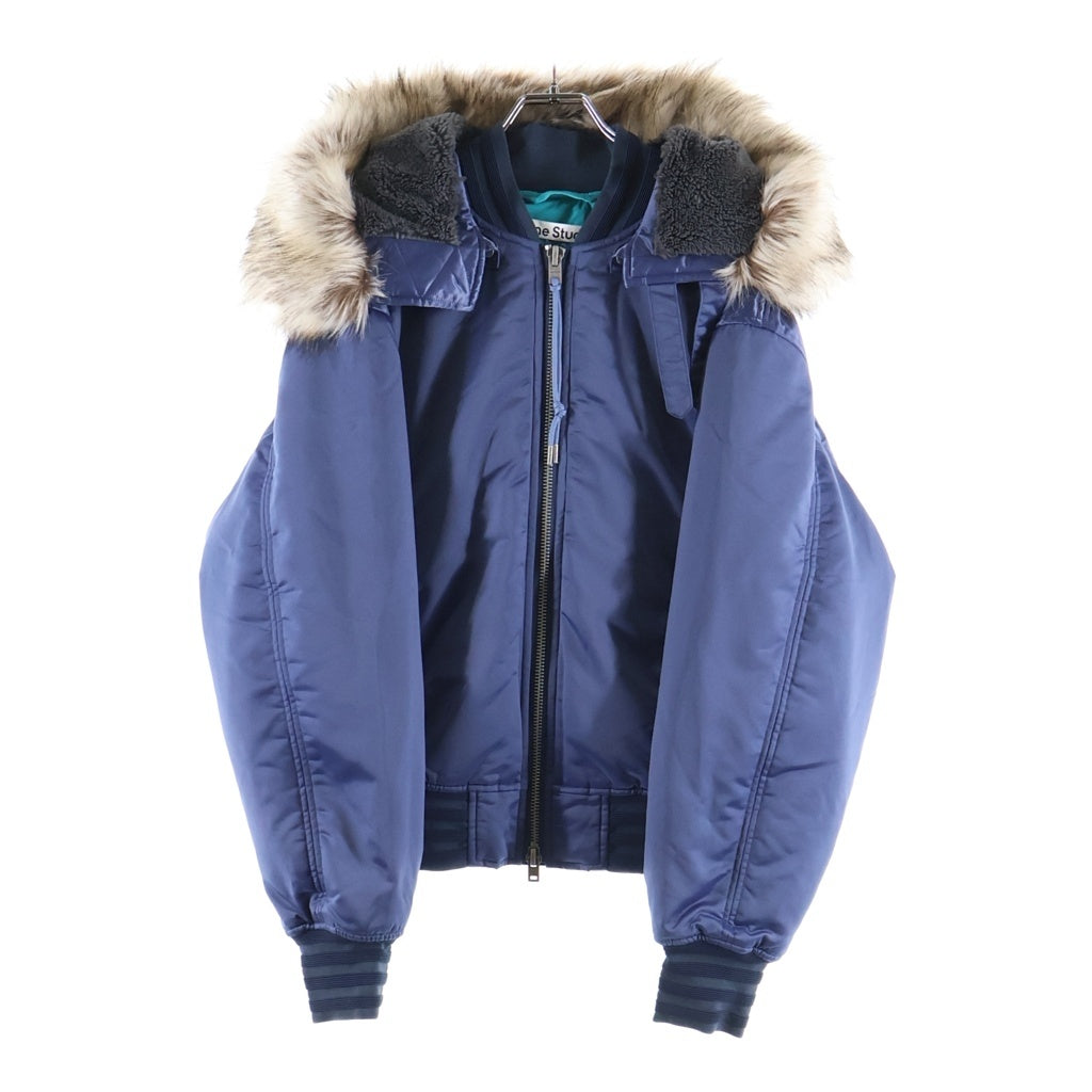 Acne Studios(アクネ ストゥディオズ) 23AW ファー付き フーデットジップアップボンバージャケット ブルゾン ブルー FN-MN-OUTW000962