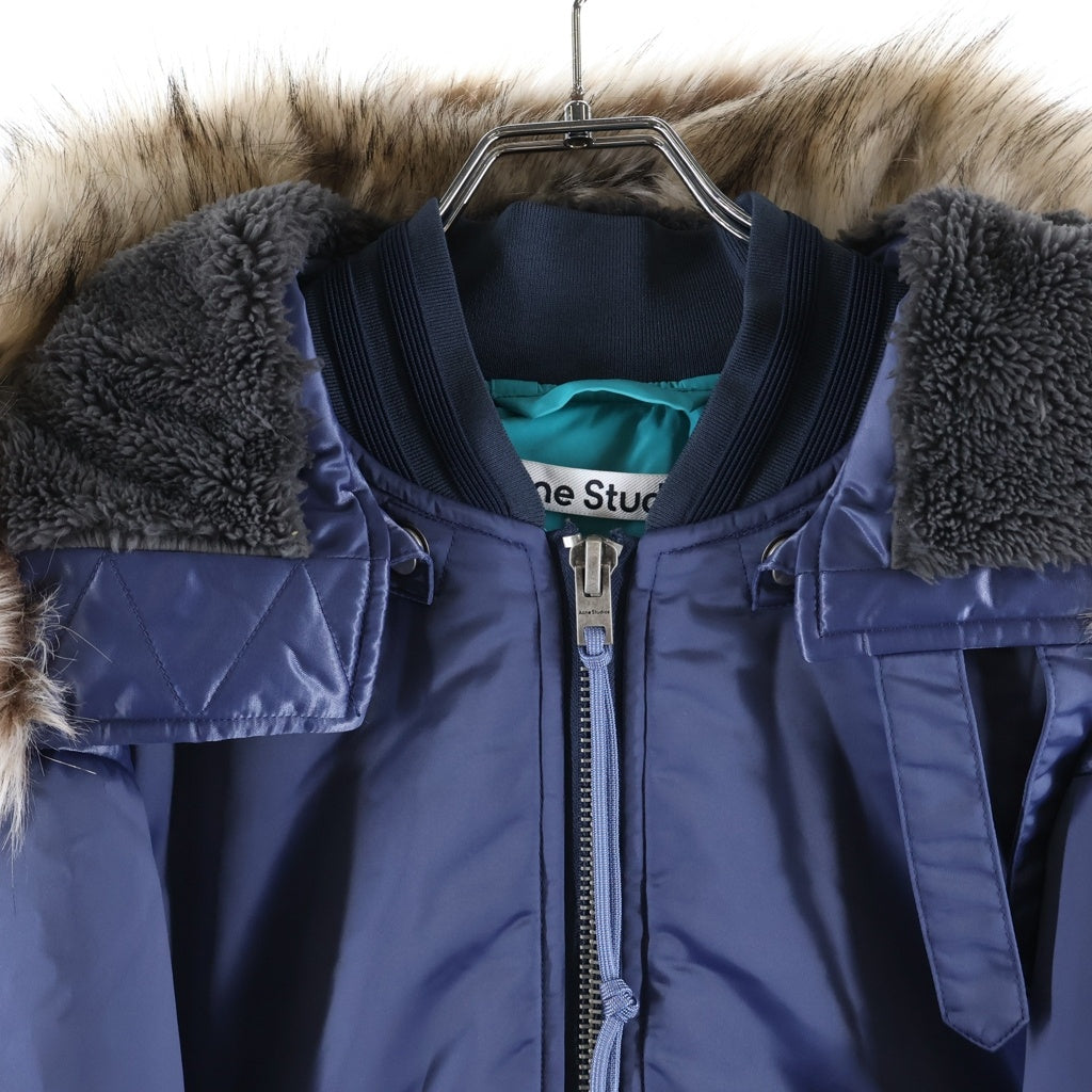Acne Studios(アクネ ストゥディオズ) 23AW ファー付き フーデットジップアップボンバージャケット ブルゾン ブルー FN-MN-OUTW000962