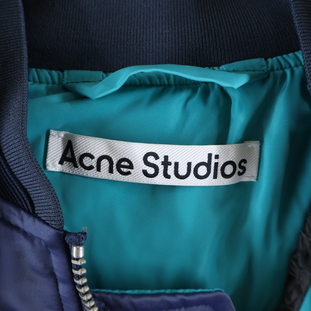 Acne Studios(アクネ ストゥディオズ) 23AW ファー付き フーデットジップアップボンバージャケット ブルゾン ブルー FN-MN-OUTW000962