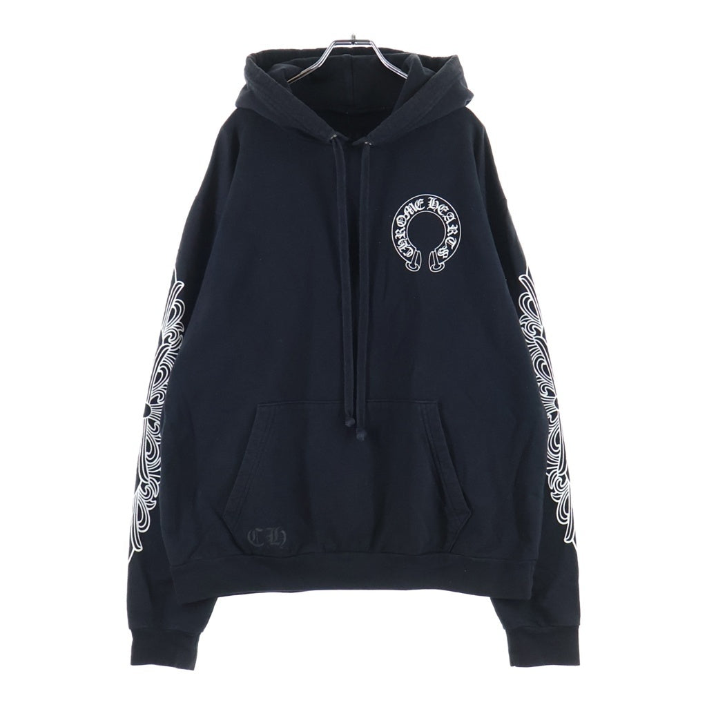 CHROME HEARTS(クロムハーツ) SWTSHRT PLVR 袖フローラル バックホースシュープリント スウェット プルオーバーパーカー ブラック