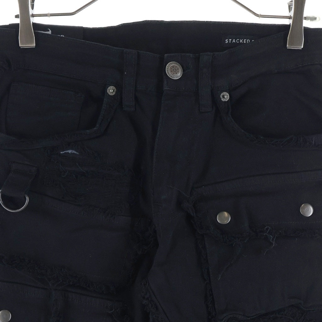 NO BRAND(ノーブランド) COPPER RIVET コッパーリベット クラッシュ加工 ストレート デニム スキニー パンツ ブラック