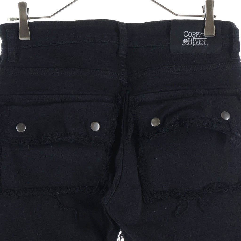 NO BRAND(ノーブランド) COPPER RIVET コッパーリベット クラッシュ加工 ストレート デニム スキニー パンツ ブラック