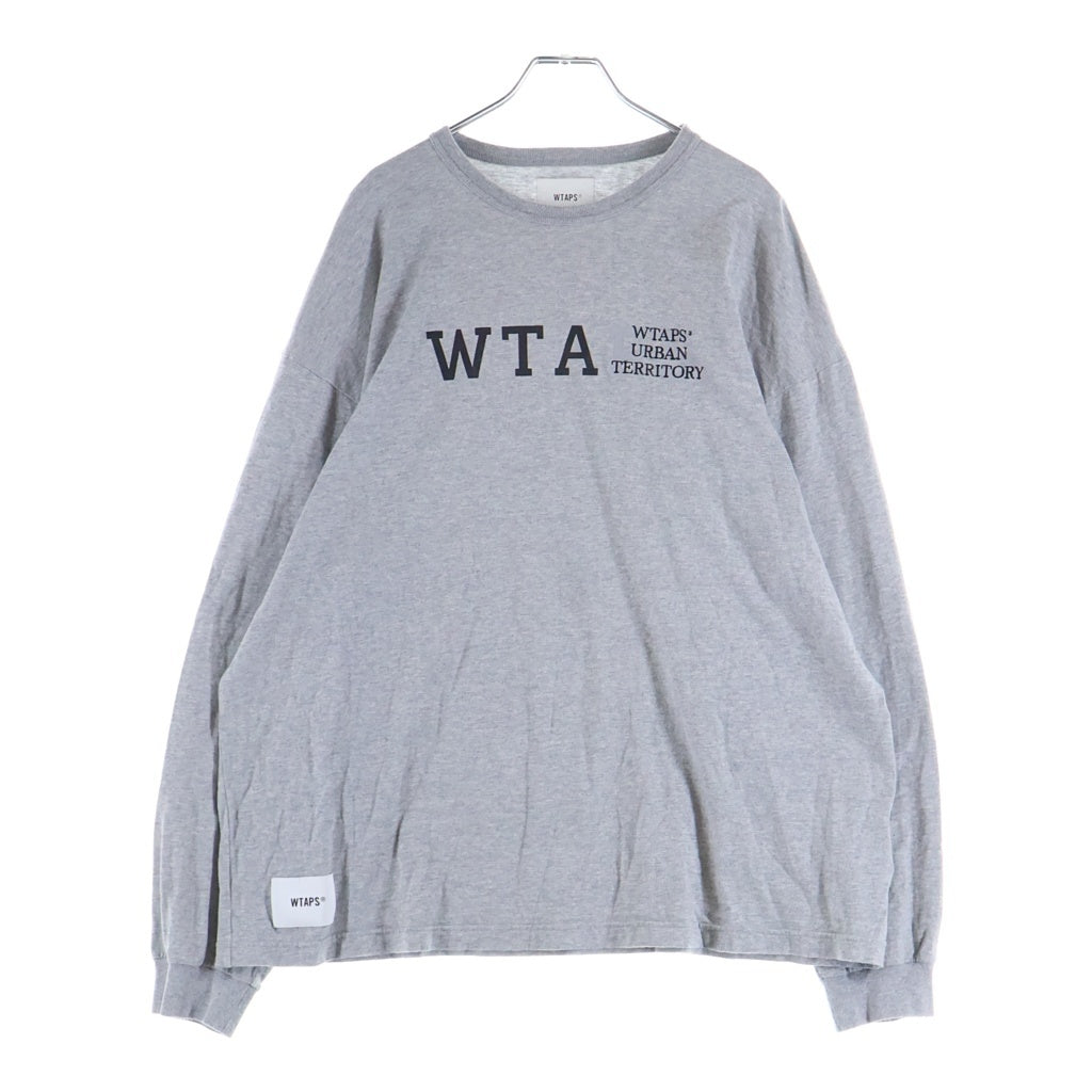 WTAPS(ダブルタップス) 23SS DESIGN 01 LS COTTON COLLEGE クルーネック ロゴプリント 長袖 Tシャツ グレー 231ATDT-CSM03