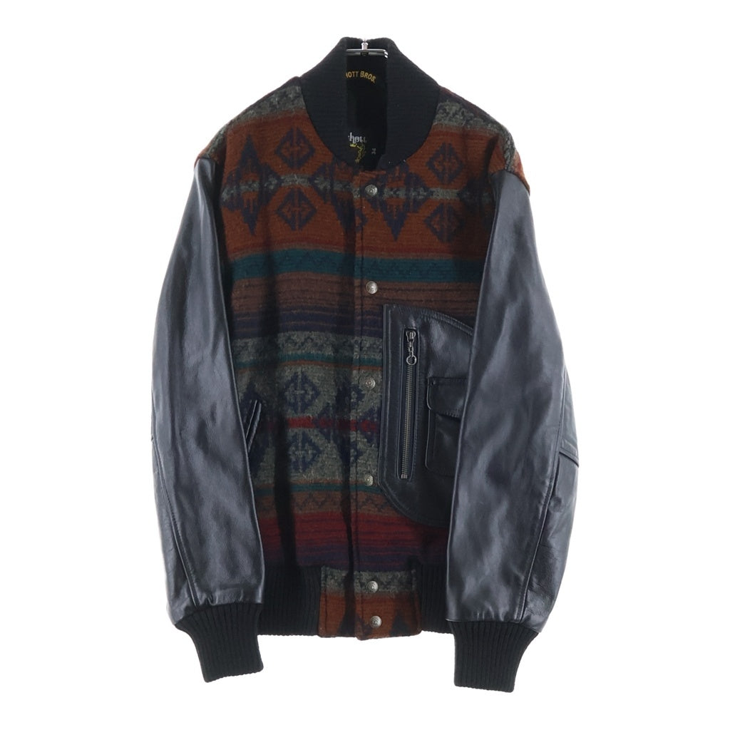 SCHOTT(ショット) Woolrich別注 切り替え ネイティブ柄 スナップ ボタン レザー ジャケット マルチカラー 7375