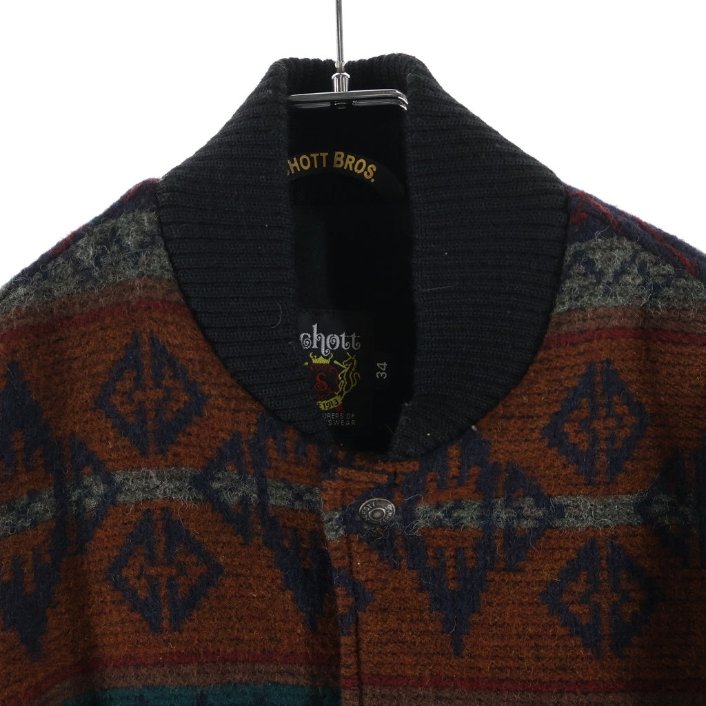 SCHOTT(ショット) Woolrich別注 切り替え ネイティブ柄 スナップ ボタン レザー ジャケット マルチカラー 7375