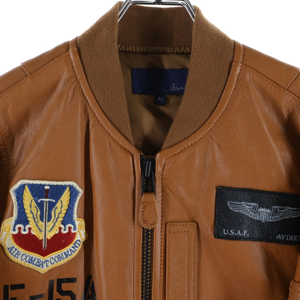 AVIREX(アヴィレックス) F-15 ストリークイーグル ロゴ パッチ 中綿 ジップアップ レザー ジャケット ブラウン 6251031