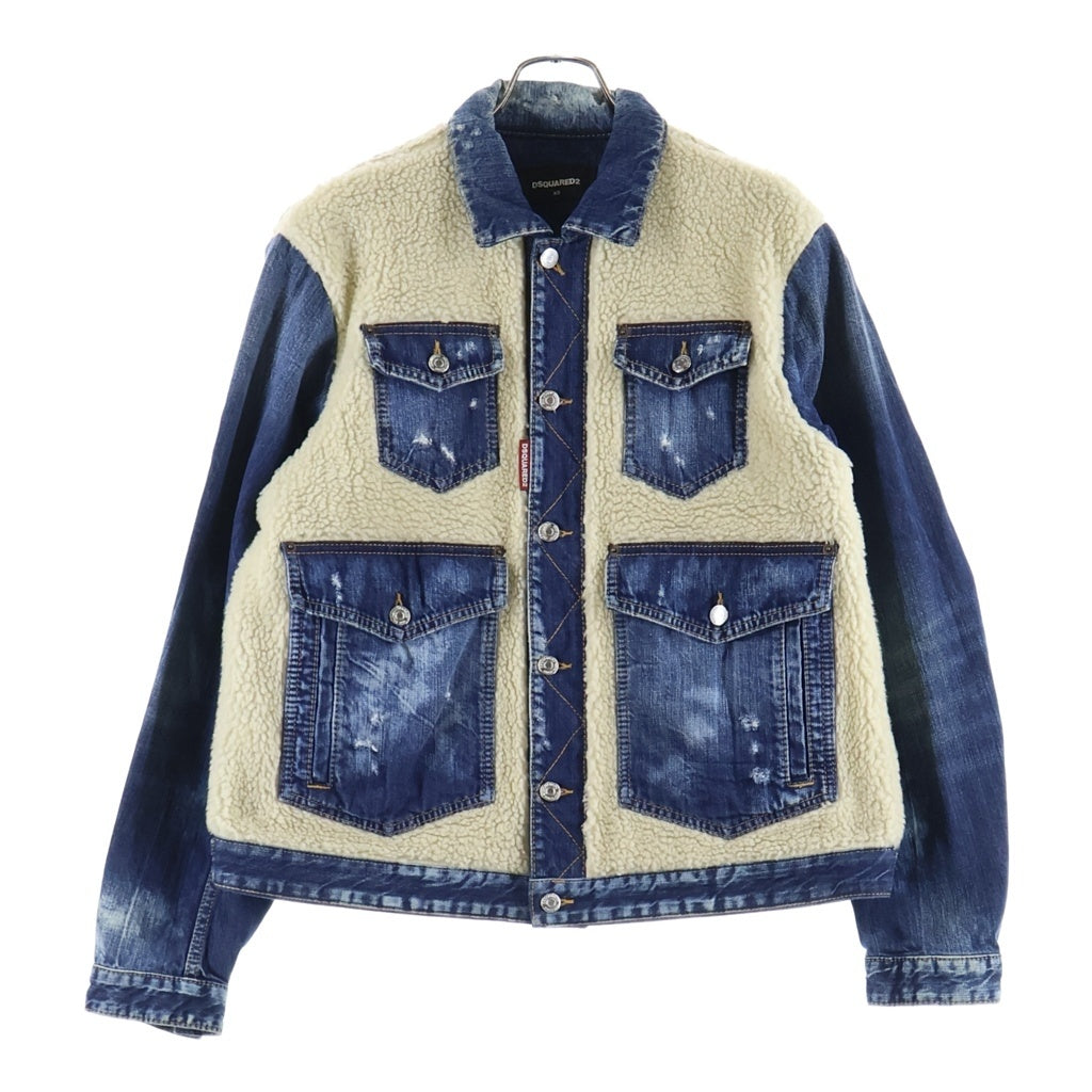 DSQUARED2(ディースクエアード) ボア切替 ウォッシュ ドデニム トラッカー ジャケット インディゴ ウォッシュドデニム S74AM0931