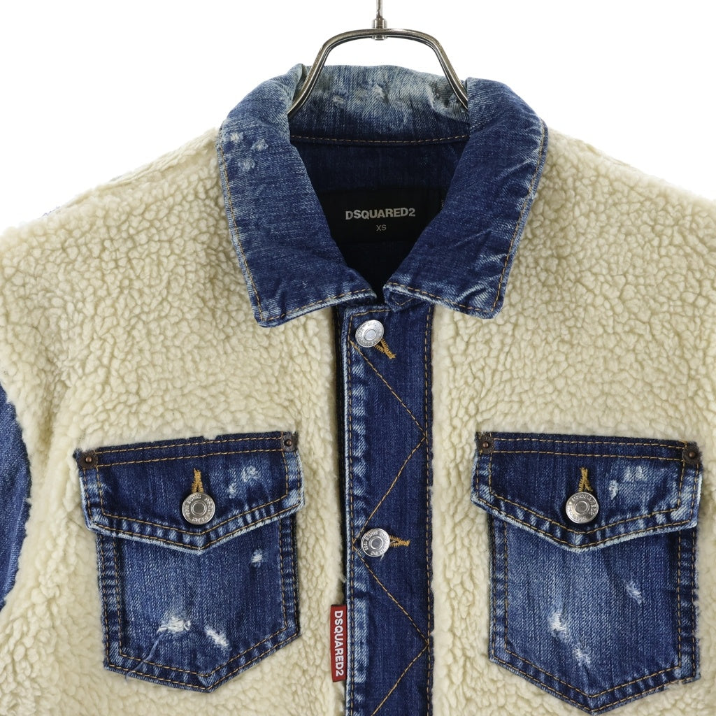DSQUARED2(ディースクエアード) ボア切替 ウォッシュ ドデニム トラッカー ジャケット インディゴ ウォッシュドデニム S74AM0931