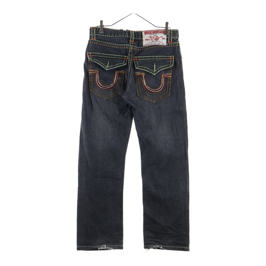 TRUE RELIGION(トゥルーレリジョン) JOEY SUPER T 5P ステッチストレートデニムパンツ ジーンズ ブラック 24-803MYBT
