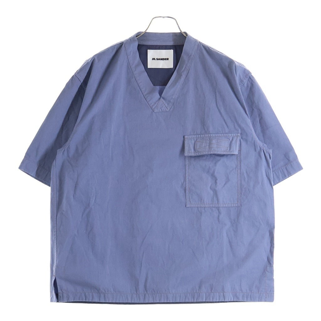 JIL SANDER(ジルサンダー) コントラストステッチ プルオーバー 半袖シャツ ブルー JSMS420618