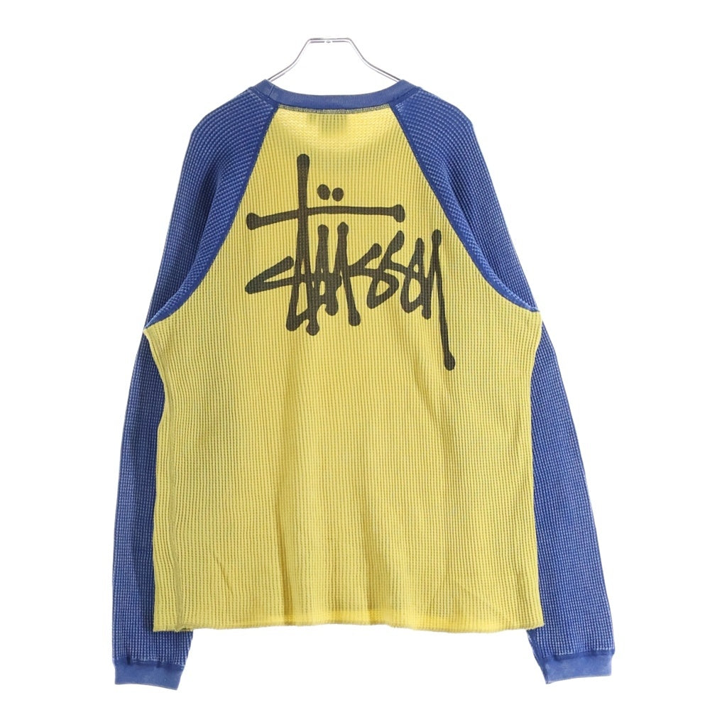 STUSSY(ステューシー) 2 Tone Thermal ロゴプリント ツートン バイカラー サーマル クルーネック ラグラン ロングスリーブ 長袖Tシャツ カットソー イエロー/ブルー 1140362