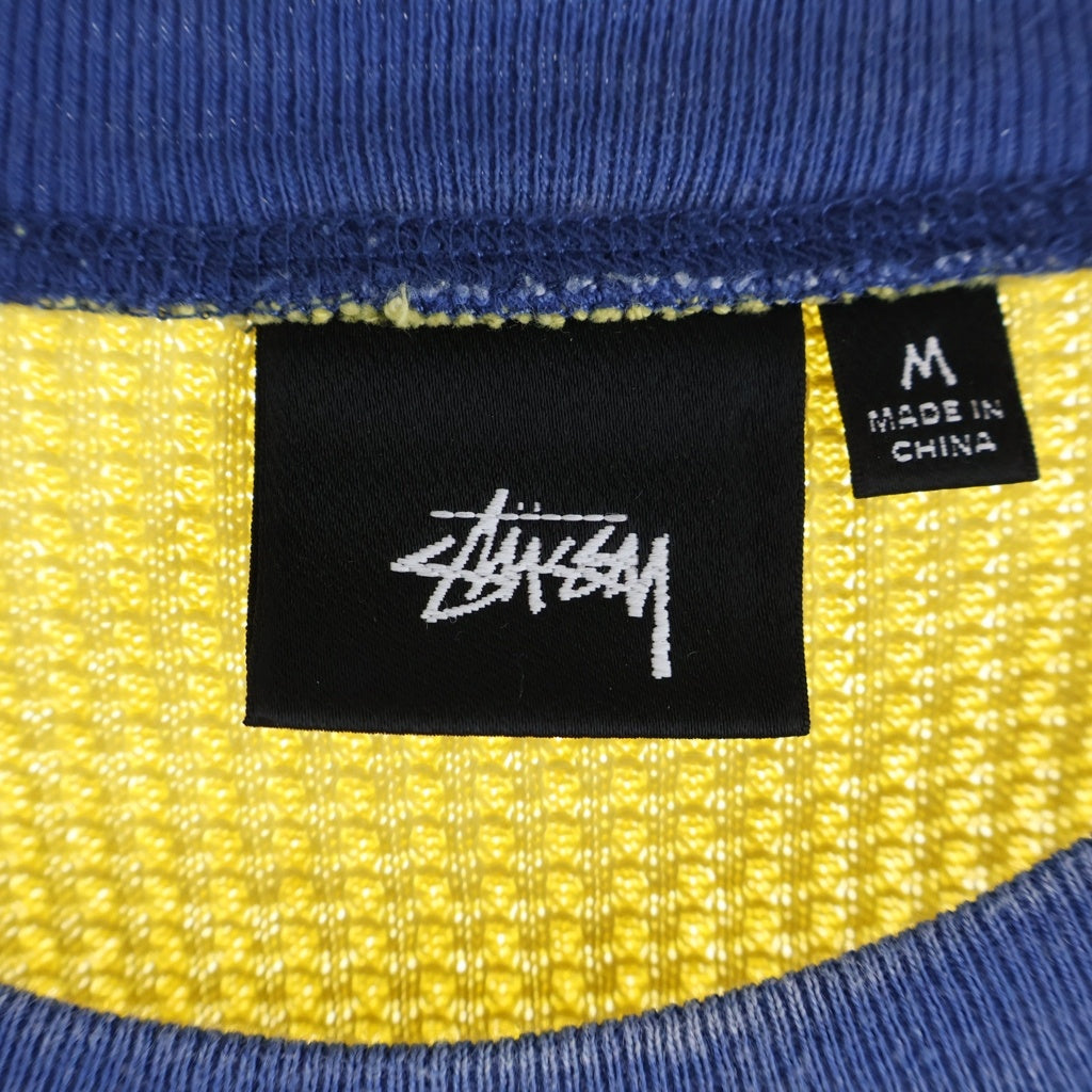 STUSSY(ステューシー) 2 Tone Thermal ロゴプリント ツートン バイカラー サーマル クルーネック ラグラン ロングスリーブ 長袖Tシャツ カットソー イエロー/ブルー 1140362