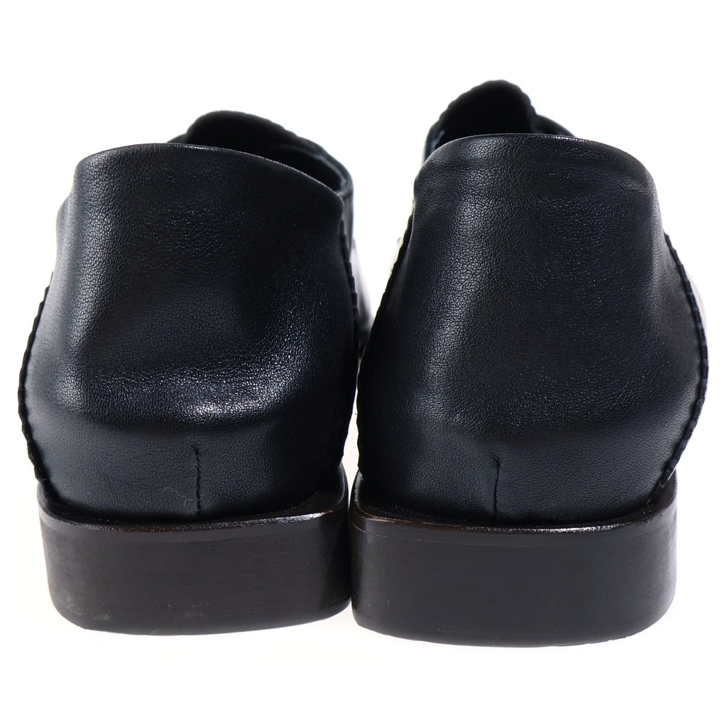 NO BRAND(ノーブランド) NULLUS ヌルス キャップトゥ クリスクロアス レザー ローファー ブラック