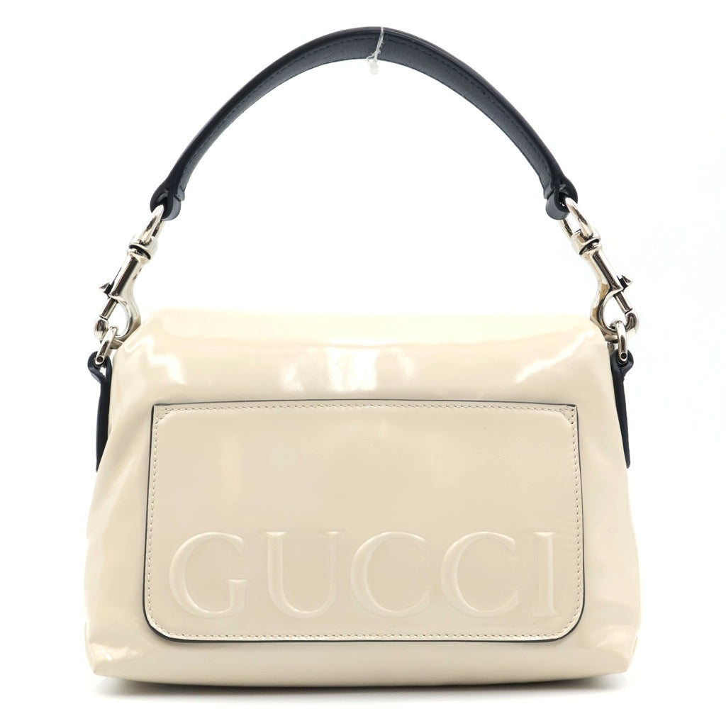グッチ GUCCI ハンド アイボリー レザー　シマレザー2wayショルダー GUCCI(グッチ) パテントレザー 2way ハンド ショルダー バッグ