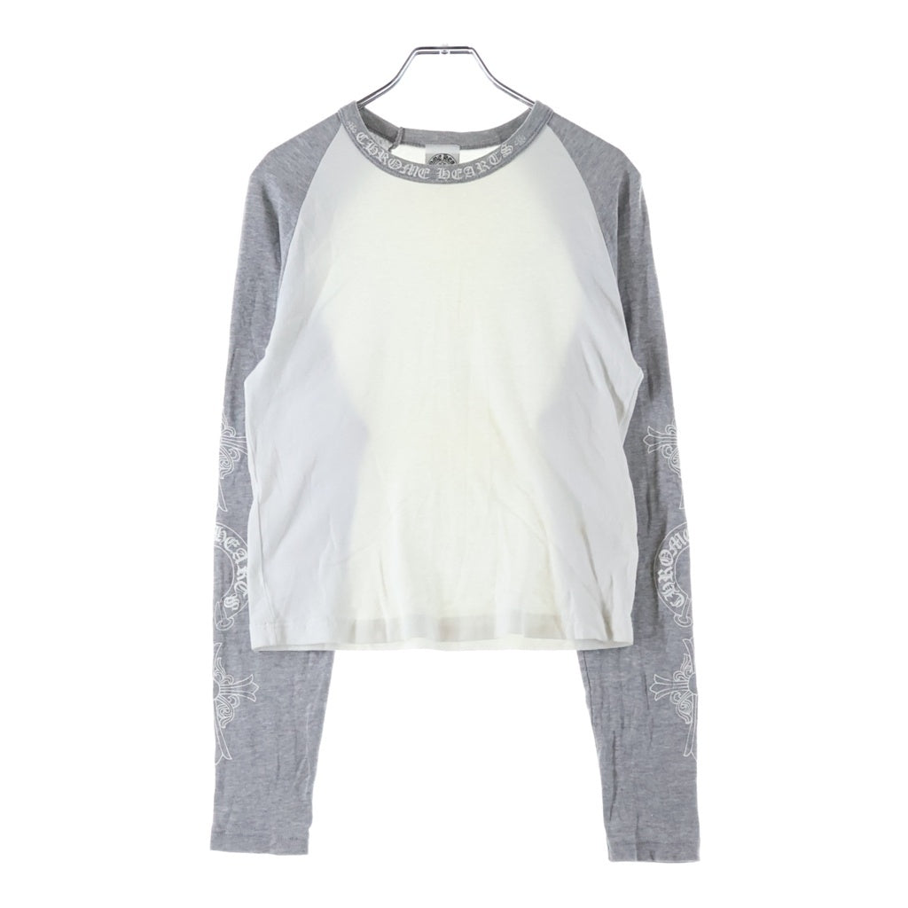 CHROME HEARTS(クロムハーツ) OLD FairyCross Neck logo L/S Tee オールド ネックロゴ フェアリークロスプリント長袖ラグランTシャツ グレー/ホワイト レディース