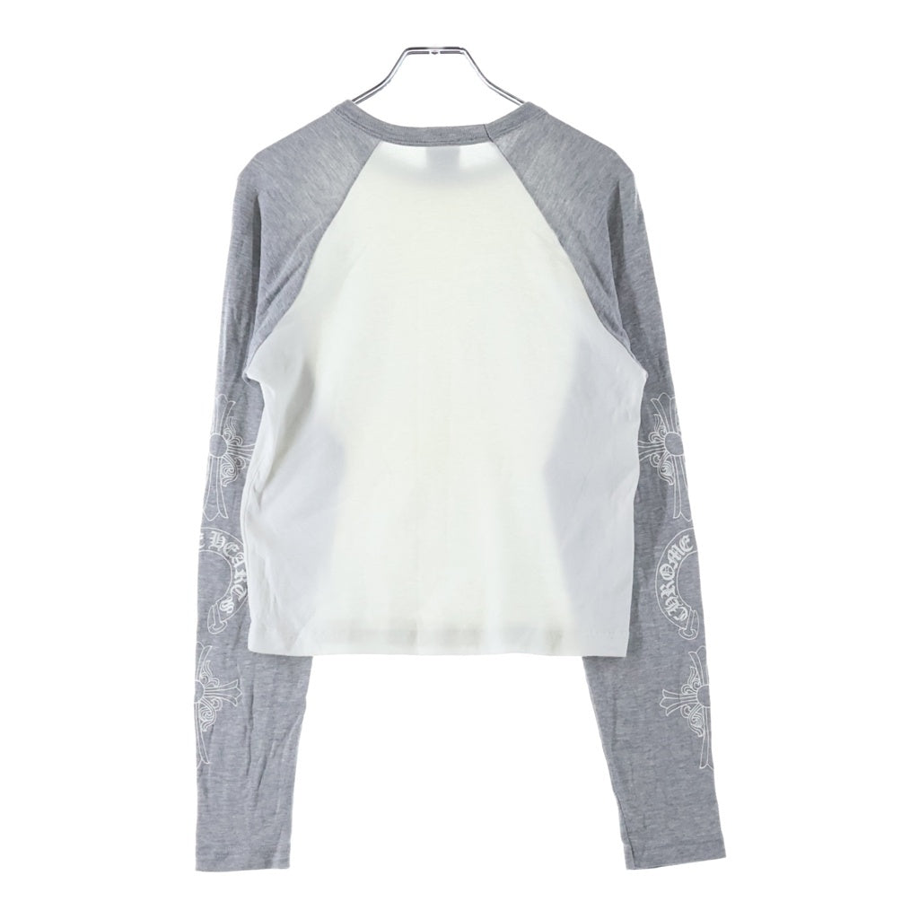 CHROME HEARTS(クロムハーツ) OLD FairyCross Neck logo L/S Tee オールド ネックロゴ フェアリークロスプリント長袖ラグランTシャツ グレー/ホワイト レディース