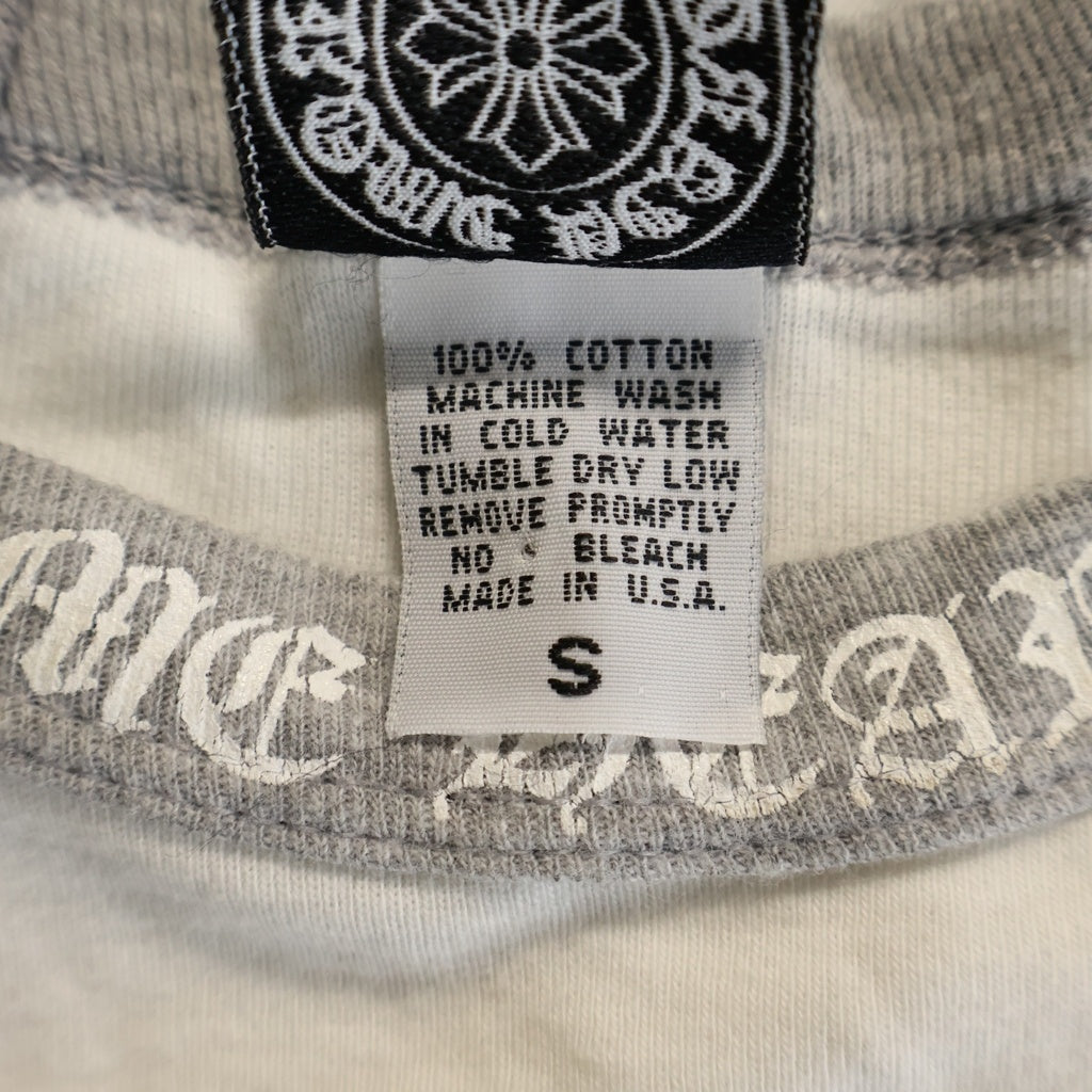 CHROME HEARTS(クロムハーツ) OLD FairyCross Neck logo L/S Tee オールド ネックロゴ フェアリークロスプリント長袖ラグランTシャツ グレー/ホワイト レディース
