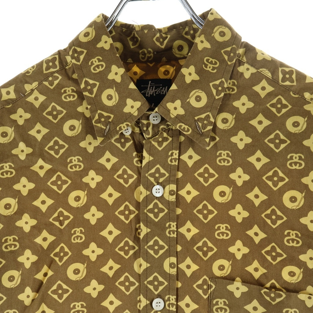 STUSSY(ステューシー) 90sオールド SSリンク モノグラム ボタンダウン 長袖シャツ ブラウン