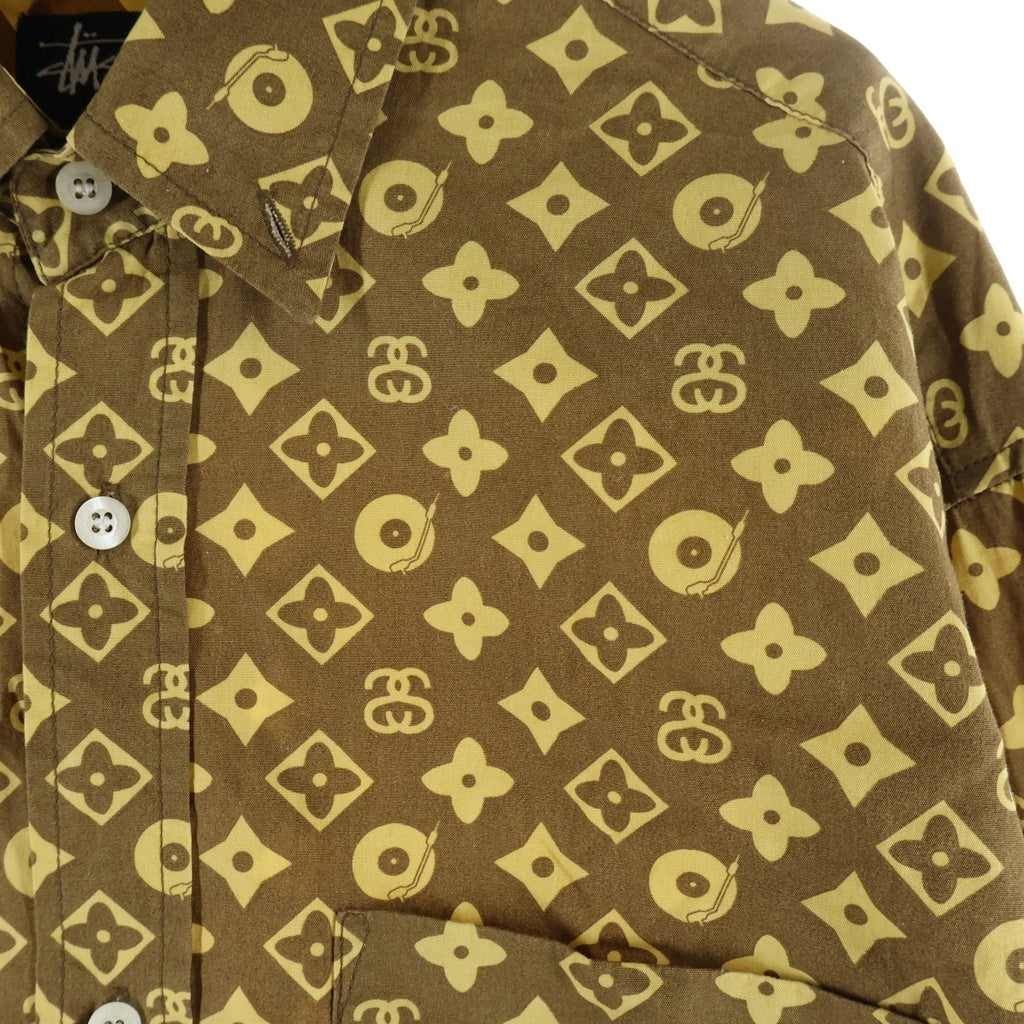 STUSSY(ステューシー) 90sオールド SSリンク モノグラム ボタンダウン 長袖シャツ ブラウン