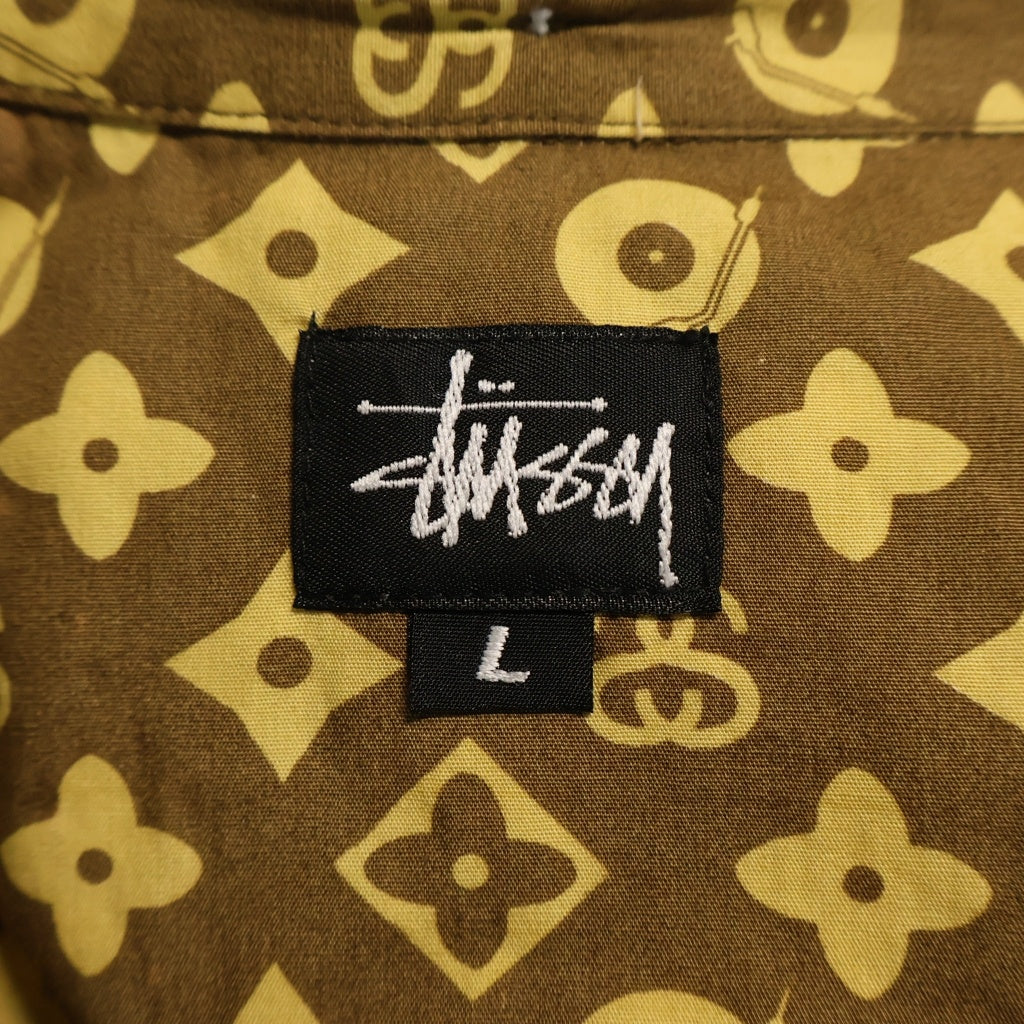 STUSSY(ステューシー) 90sオールド SSリンク モノグラム ボタンダウン 長袖シャツ ブラウン
