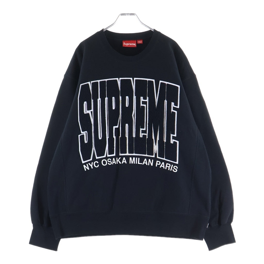 SUPREME(シュプリーム) 21AW Cities Arc Crewneck ロゴ パッチ エンブロイド クルーネック スウェット ブラック