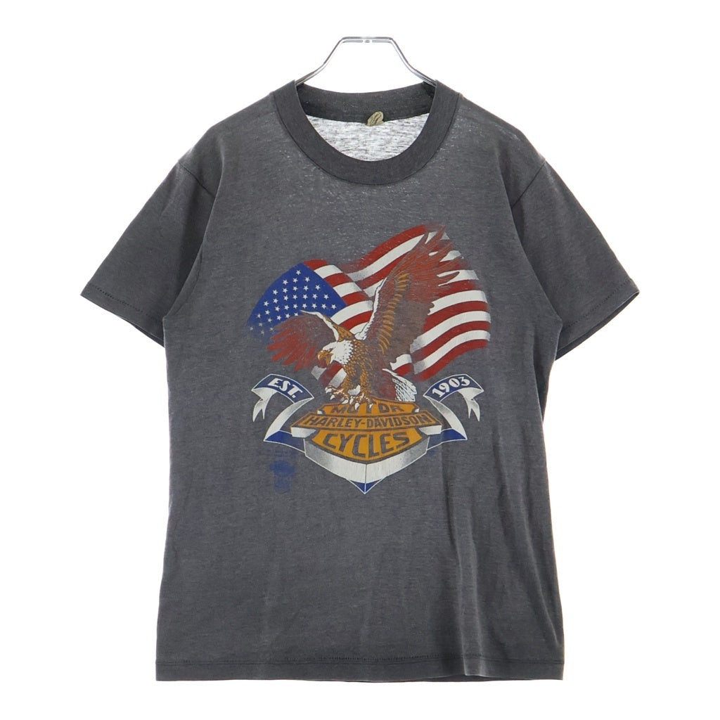 HARLEY DAVIDSON(ハーレーダビッドソン) 80S SCREEN STARS タグ 星条旗 ロゴ プリント 半袖 Tシャツ カットソー グレー