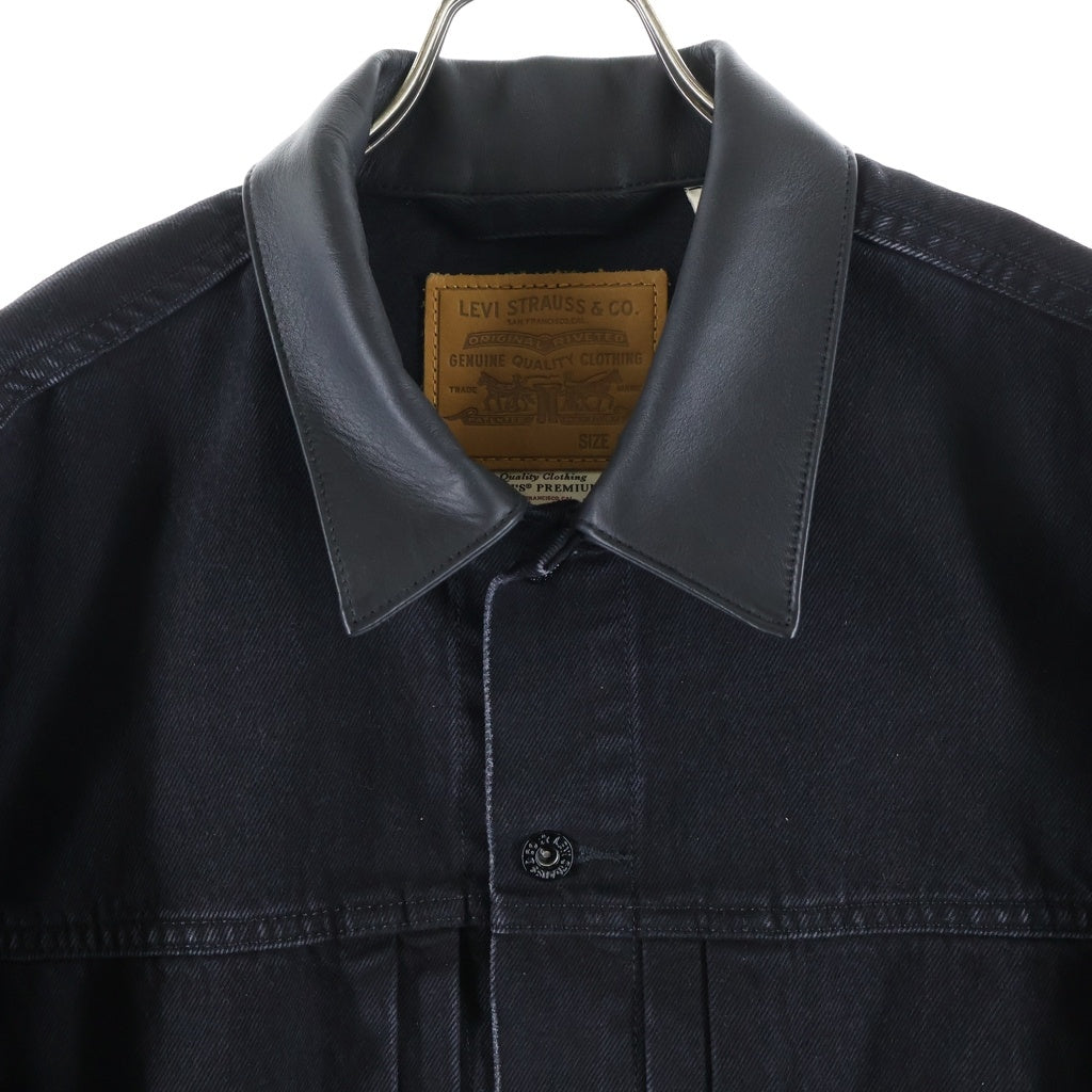 Levi's premium(リーバイスプレミアム) EDIFICE 別注 2nd Type 襟レザー トラッカーデニムジャケット ブラック 007X7-0000