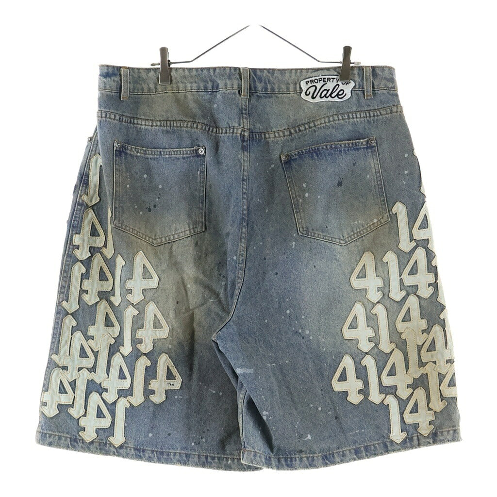 NO BRAND(ノーブランド) Vale Lives Forever ヴェイル・ライブス・フォーエバー Jorts Lucky Charm レザーパッチ デニムショーツ インディゴ