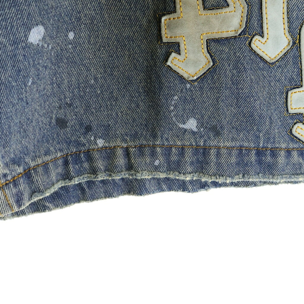 NO BRAND(ノーブランド) Vale Lives Forever ヴェイル・ライブス・フォーエバー Jorts Lucky Charm レザーパッチ デニムショーツ インディゴ