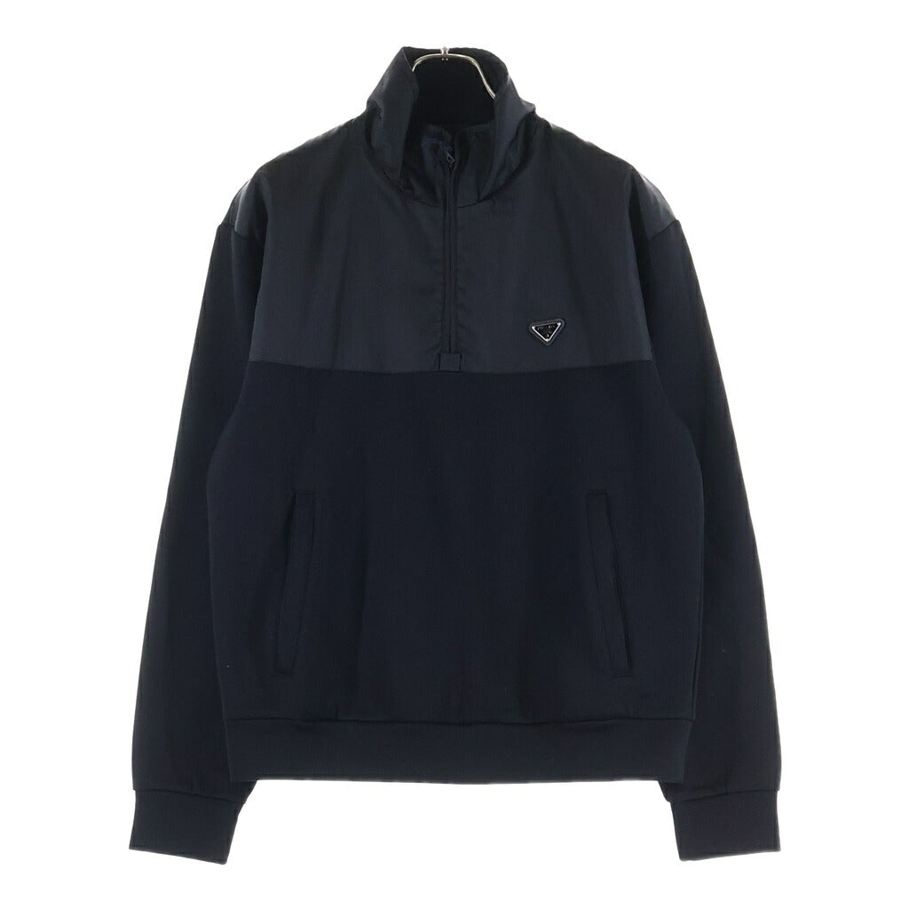 PRADA(プラダ) Re-Nylon Sweatshirt リナイロン トライアングルロゴ ハーフジップスウェットトレーナー ブラック UJL20D