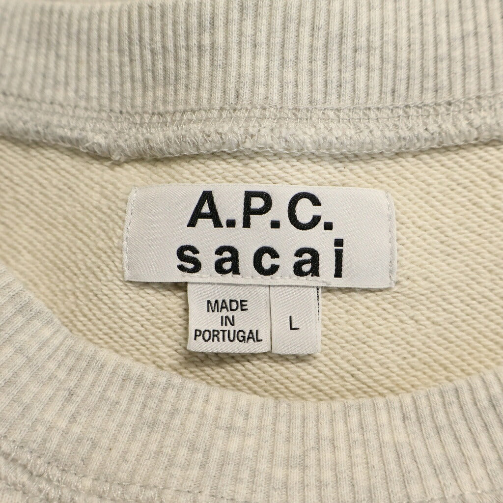Sacai(サカイ) 21SS ×A.P.C. LOGO PRINT SWEAT CREW アーペーセー フロントロゴプリントスウェットクルーネックプルオーバー スウェットトレーナー グレー 21E2-COEON-M27656