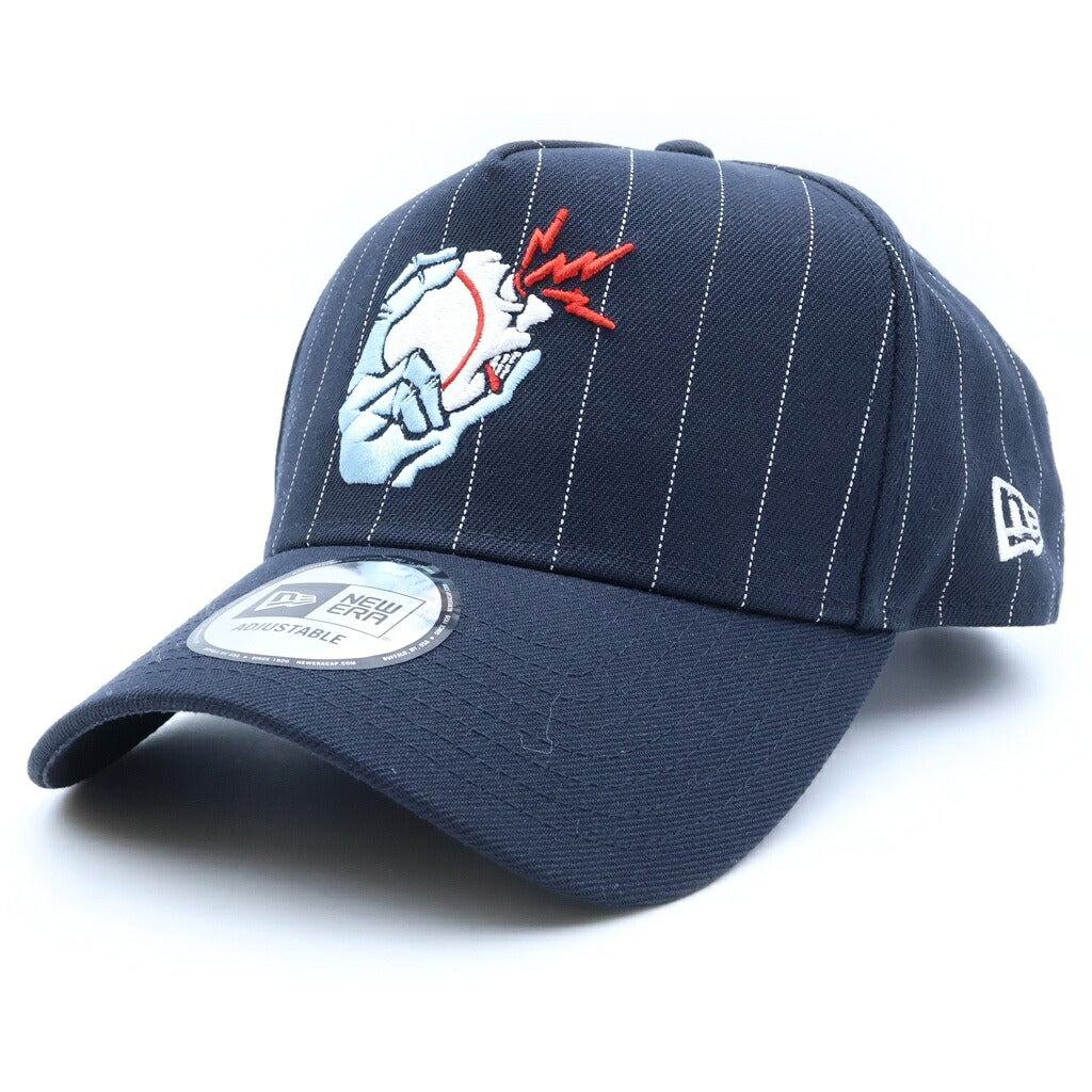 NEW ERA(ニューエラ) ×野生爆弾くっきー 9FORTY A-Frame くっきー！ COOKIE！ ボールフィンガーロゴ ネイビーストライプ キャップ 帽子