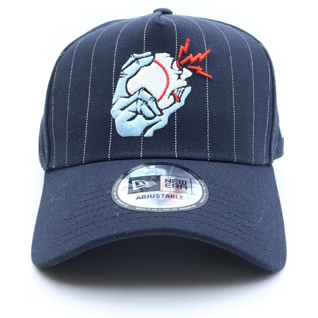 NEW ERA(ニューエラ) ×野生爆弾くっきー 9FORTY A-Frame くっきー！ COOKIE！ ボールフィンガーロゴ ネイビーストライプ キャップ 帽子
