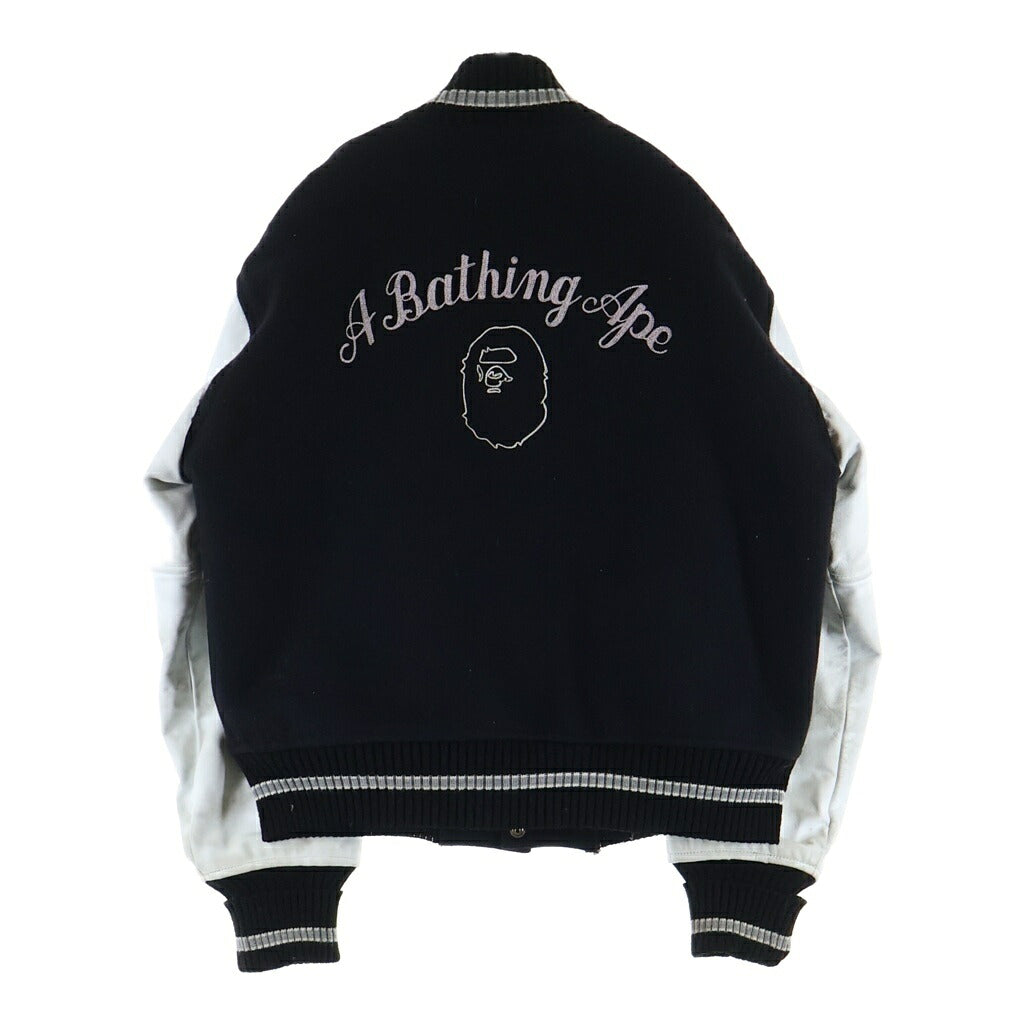 A BATHING APE(アベイシングエイプ) 90S ×POST OVERALLS Varsity Jacket VINTAGE ポストオーバーオールズ エンブロイダリー ロゴ バーシティジャケット スタジャン ブラック/ホワイト
