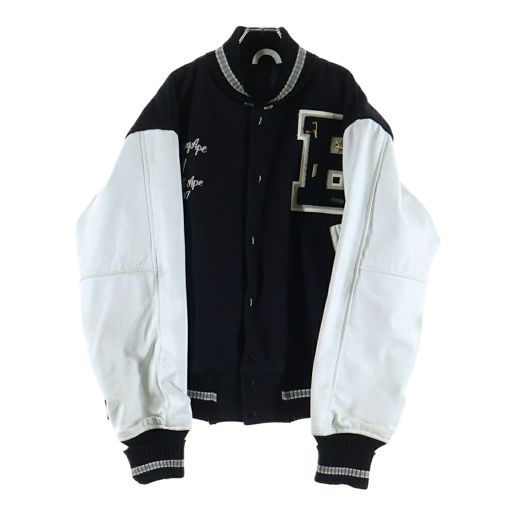 A BATHING APE(アベイシングエイプ) 90S ×POST OVERALLS Varsity Jacket VINTAGE ポストオーバーオールズ エンブロイダリー ロゴ バーシティジャケット スタジャン ブラック/ホワイト